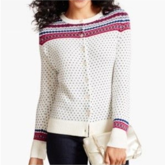 TALBOTS Nordic Fair Isle Button Up Sweater Size Small Lambswool Blend - Picture 1 of 8